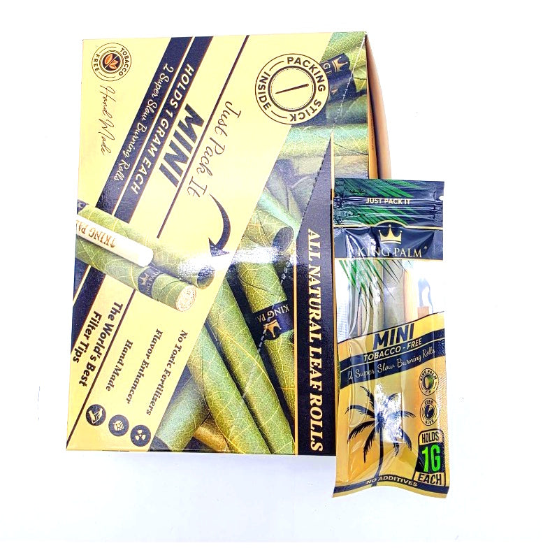 King Palm Mini 2 Pack 20 Count Natural Leaf Pre Rolled Cones Packaging Display.