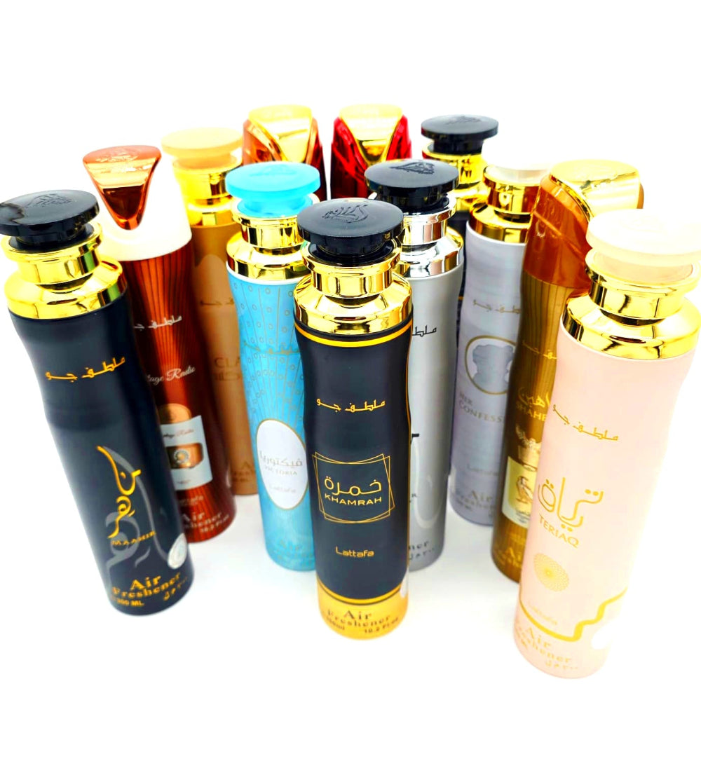 Lattafa 300ml Room Air Freshener Pack of 12 Long Lasting Fragrance Spray for Home Office Car Freshening Use.