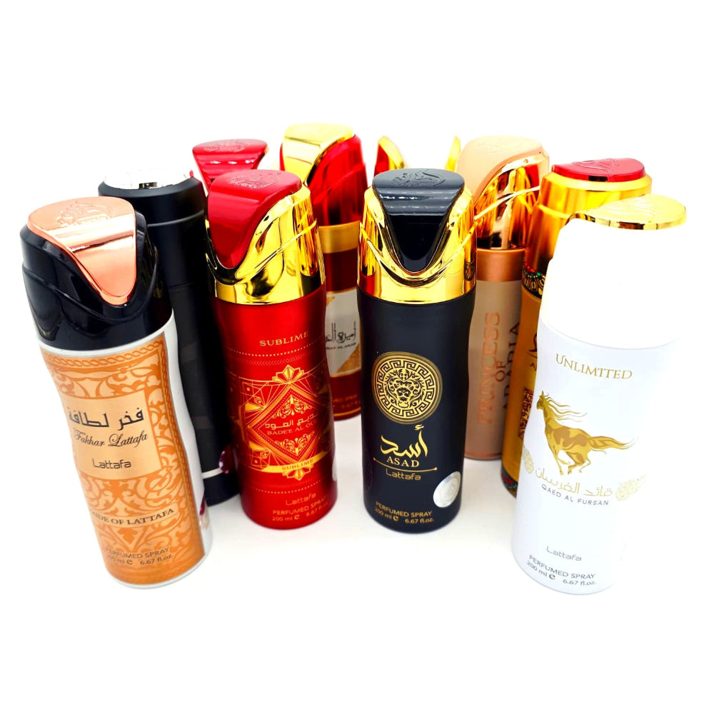 Lattafa Body Spray 200ml 12 Ct Pack Long Lasting Fragrance Deodorant Spray for Men and Women Portable Use.