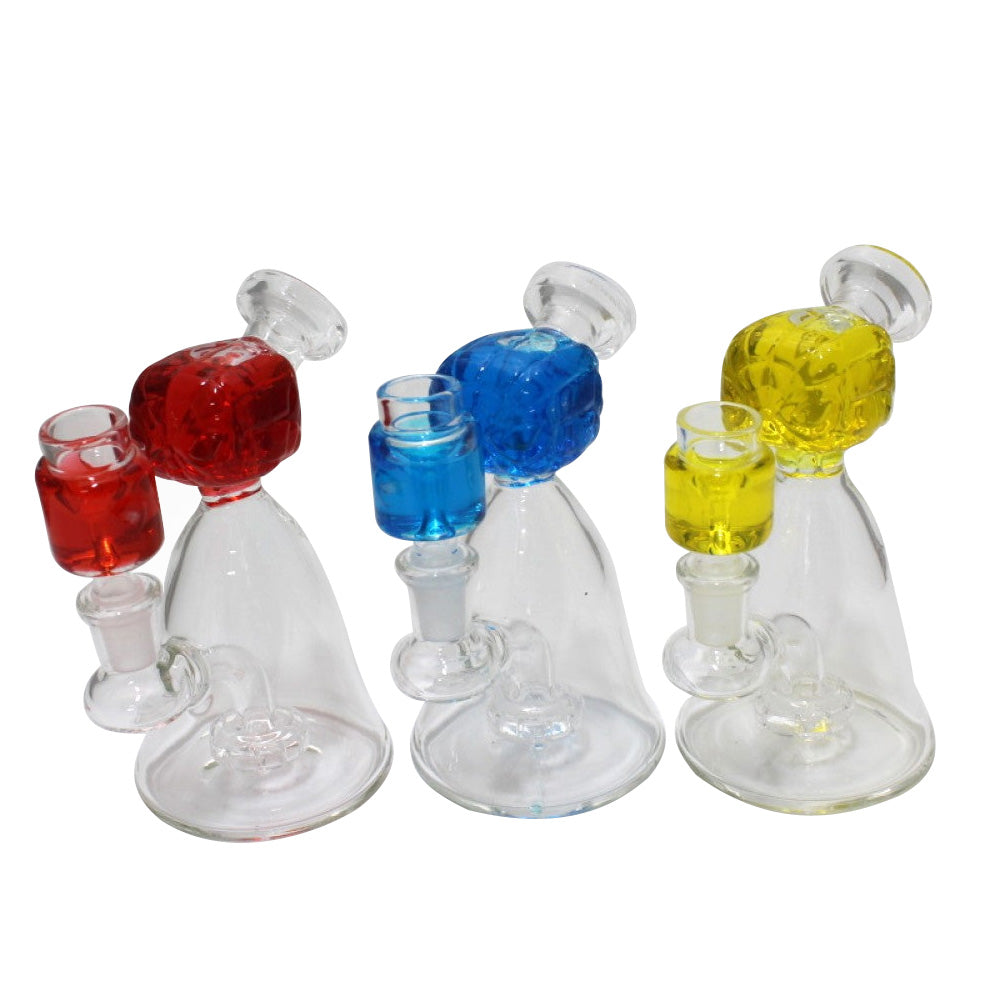 Liquid filled character design dab rig water pipe with 14mm male glass-on-glass bowl, durable glass body with smooth filtration for clean hits.