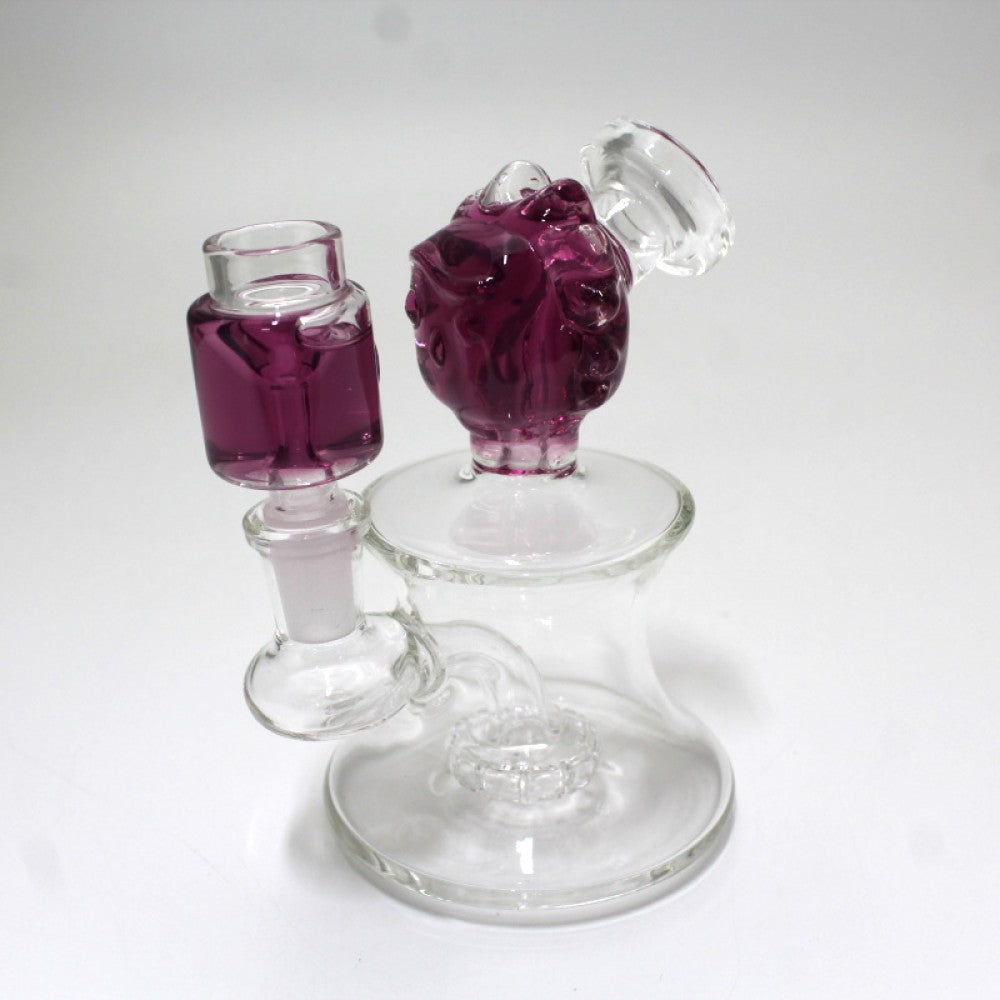 Liquid Filled Character Design Dab Rig Water Pipe with 14mm Male Glass on Glass Bowl Decorative Glass Rig with Liquid Core Chamber for Smooth Vapor Filtration and Clean Hits
