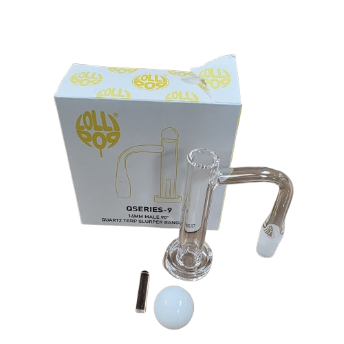 Loli Pop Q Series 9 fully quartz terp slurper banger set with a 14mm 90-degree joint for smooth airflow and heat retention.