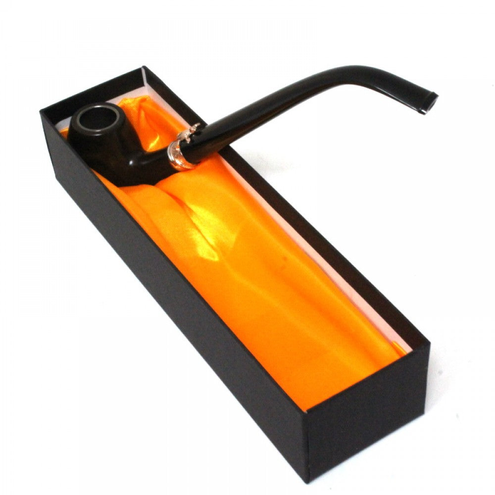 Long Sherlock Style Wooden and Bamboo Pipe with classic curved shape, natural wood and bamboo construction, and smooth finish.