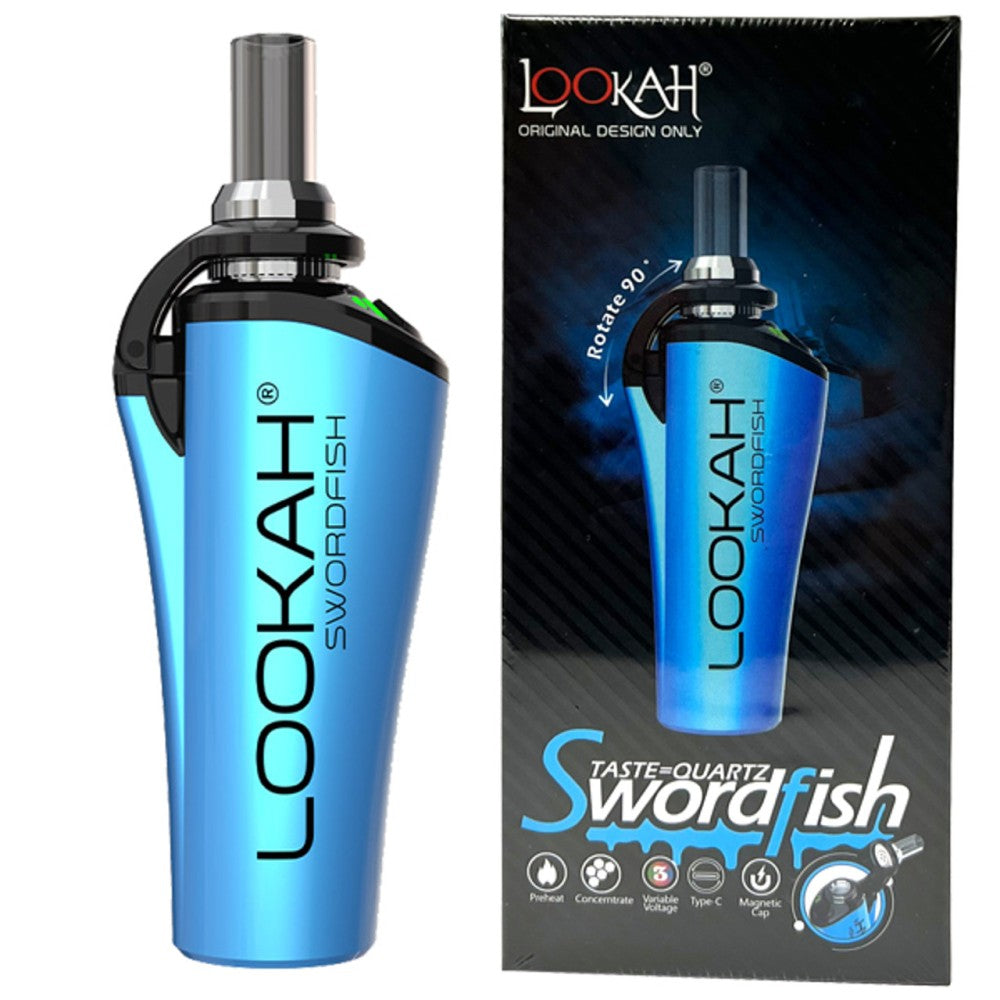 Lookah Swordfish Portable Electric Dab Rig featuring compact design, rechargeable battery, and efficient heating system for smooth concentrate vaporization on the go.