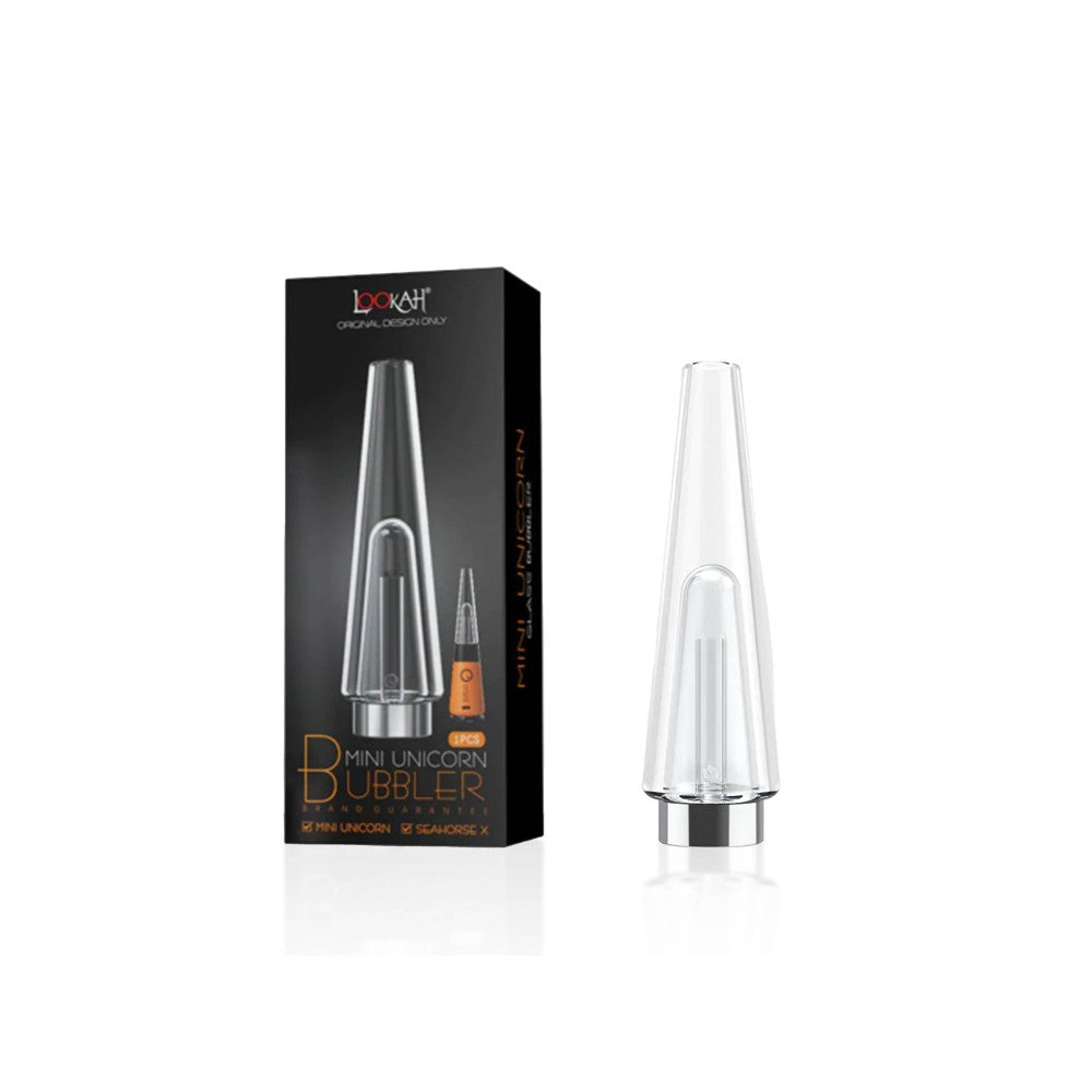 Lookah Unicorn Mini Glass Bubbler featuring premium glass construction, compact design, and smooth water filtration for enhanced vapor sessions.
