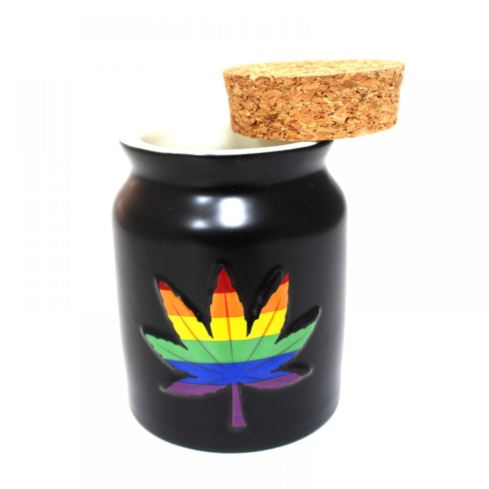 Medium ceramic airtight stash jar with durable construction, secure lid, and elegant design for organized storage use.