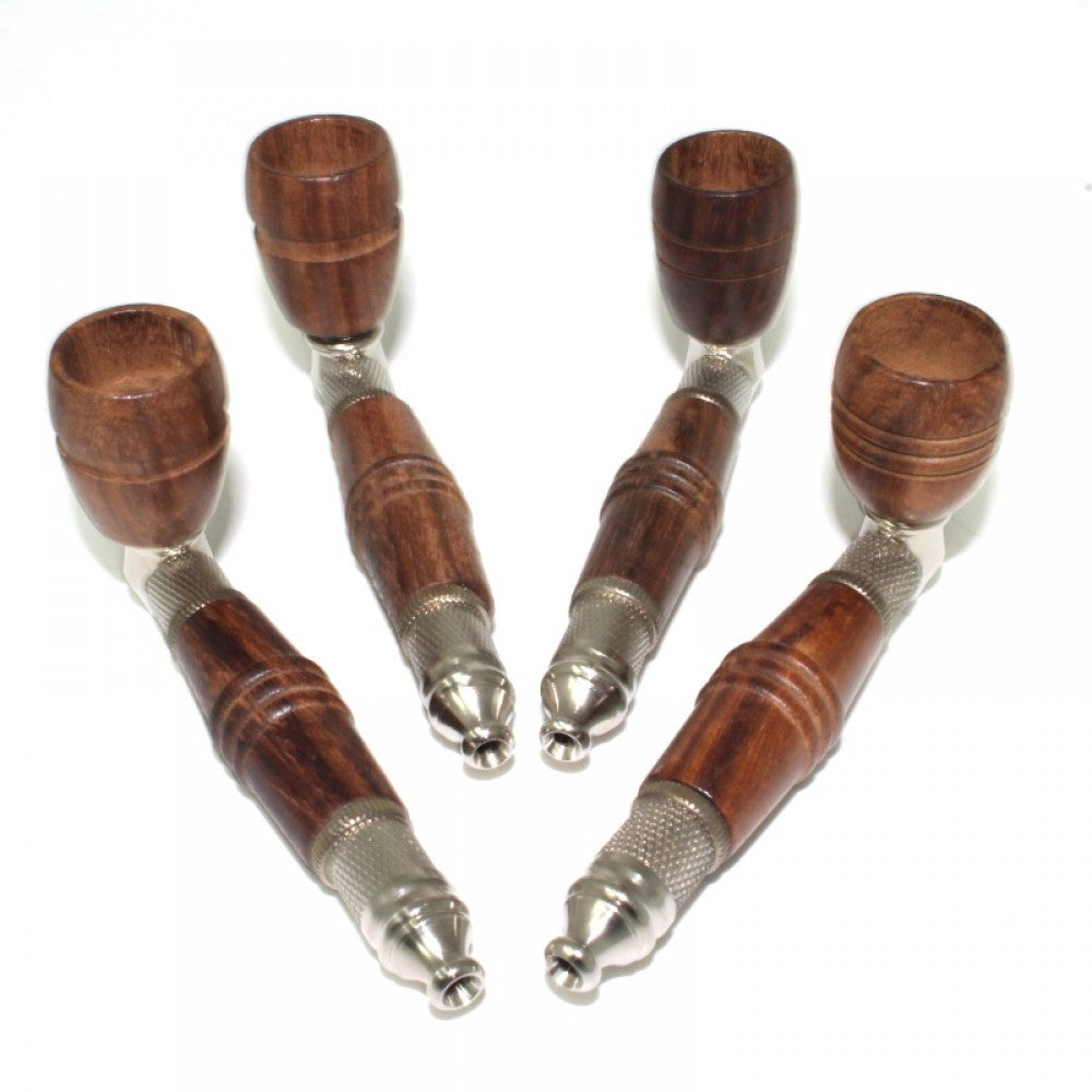Metal and Wood Pipe with Wooden Bowl Durable Hand Pipe Combining Metal Construction with a Natural Wooden Bowl Design