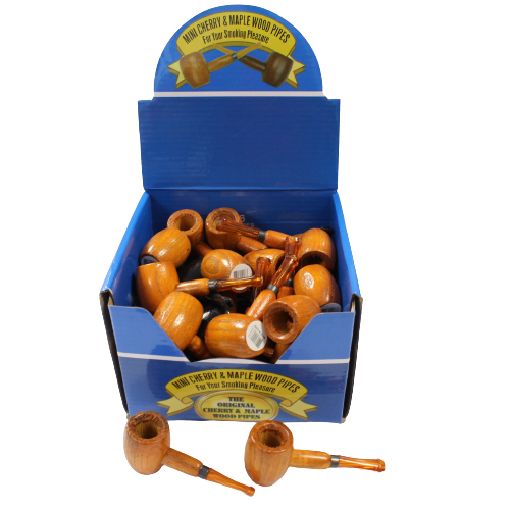 Mini Cherry and Maple Wood Pipes 36 Per Pack with natural wood construction, smooth finish, and classic handcrafted design.