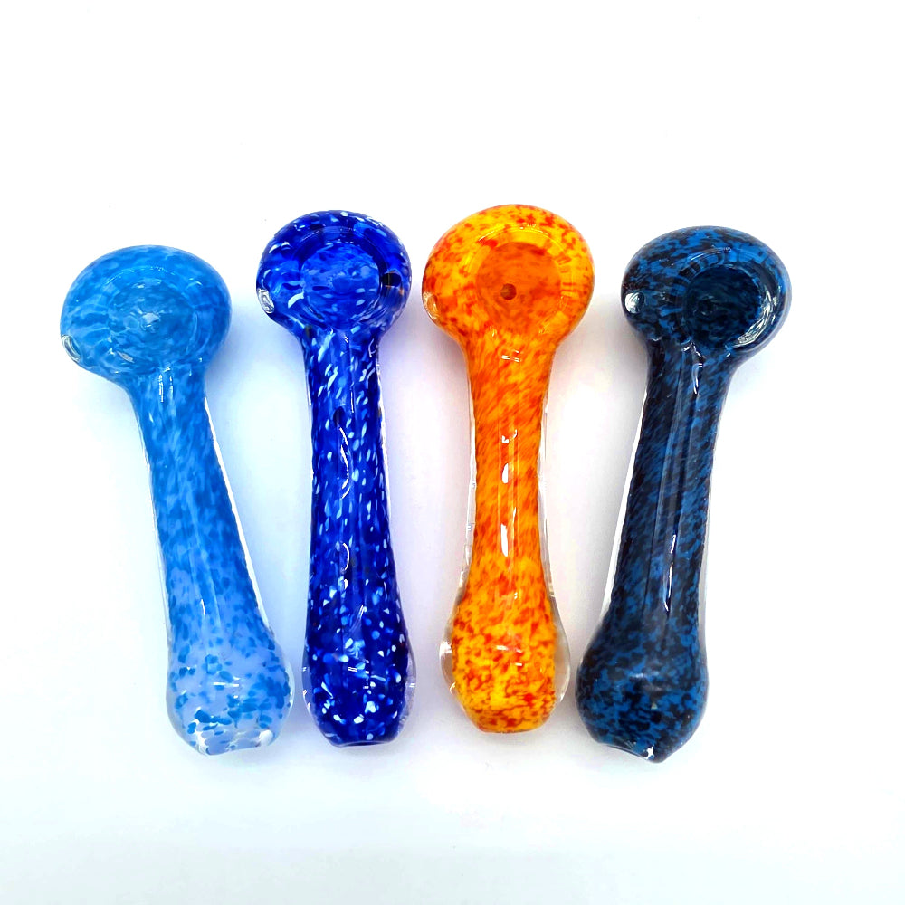 Mixed color heavy duty glass hand pipe made from thick durable glass with vibrant colors, compact design, and smooth airflow for easy use.
