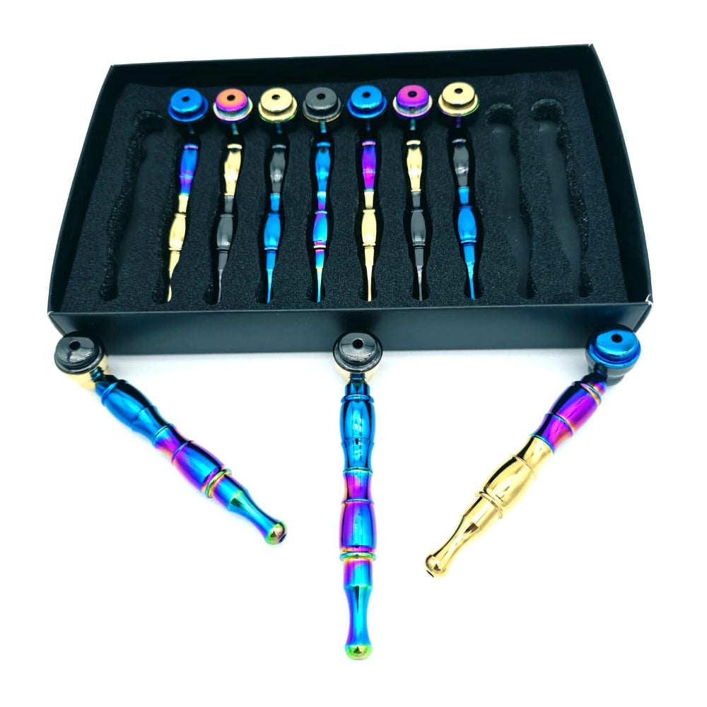 Mixed fancy color metal pipe set with screen filter, 10 pieces box pack for smooth and durable use