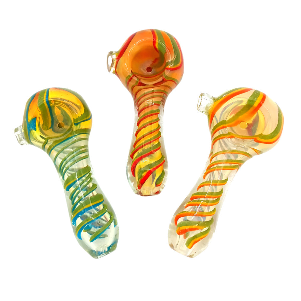 Multi Swirl Color Heavy Duty Glass Hand Pipe made from durable borosilicate glass with vibrant multicolor swirl design, compact, heat-resistant, and strong build pipe.