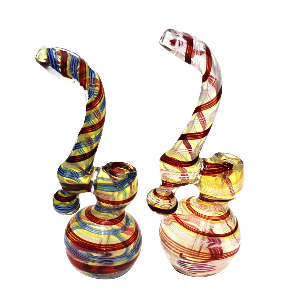 Multi Swirl Color Sherlock Style Bubbler Large Size with handcrafted glass construction, colorful swirl design, and classic curved shape.
