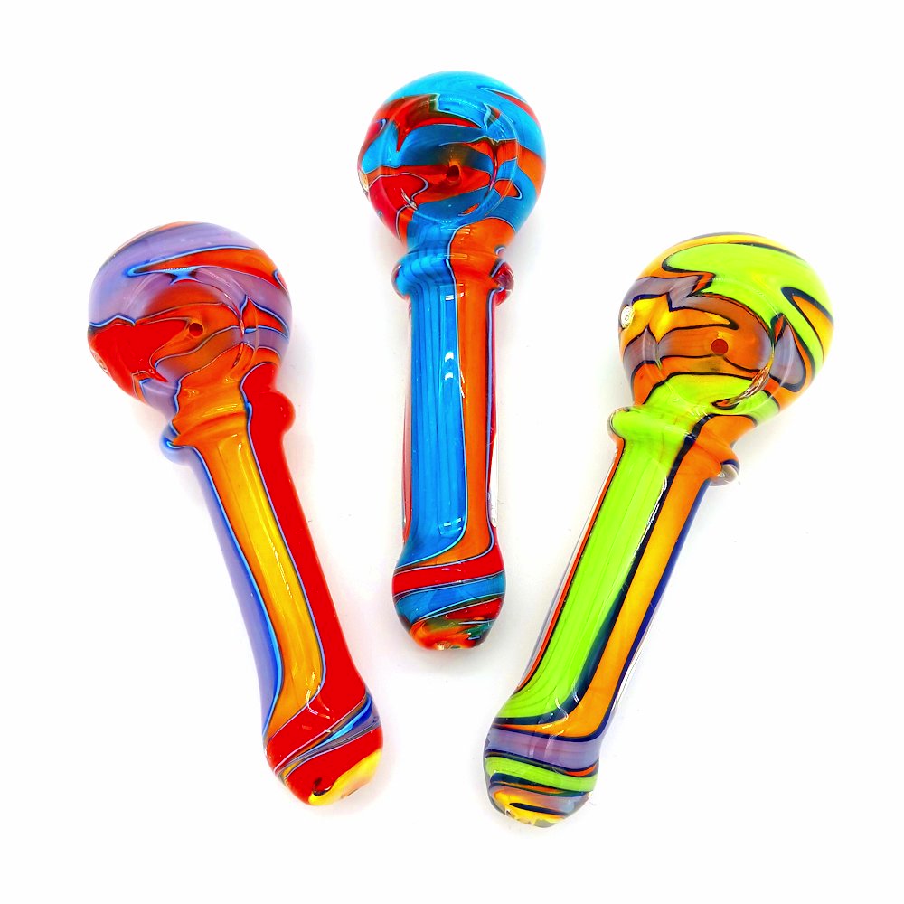 Multicolor spiral head design heavy duty glass hand pipe
