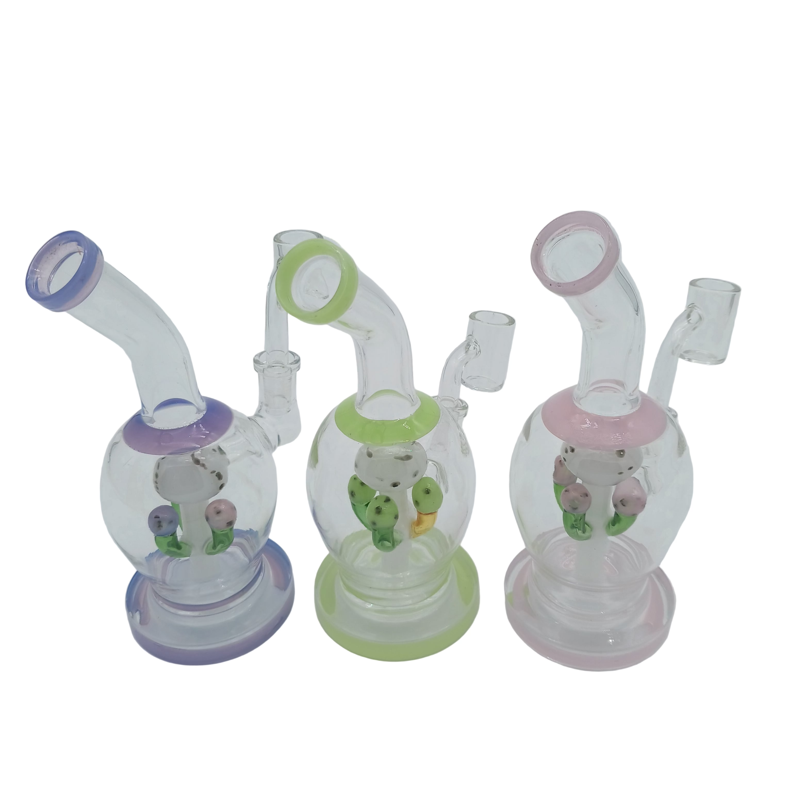 Mushroom Dab Rig Water Pipe with 14mm male banger, unique glass design featuring smooth water filtration and durable construction for dabbing sessions.