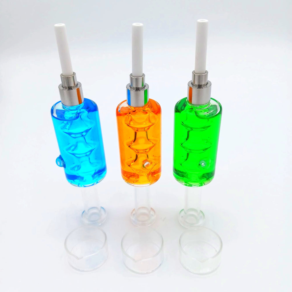 NC straw kit with liquid filled chamber and screw ceramic nails, designed for smooth functionality, durable construction, and a unique decorative liquid effect.