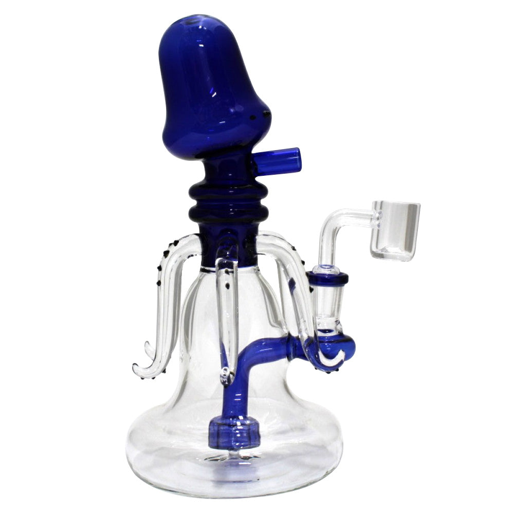 Octopus glass water pipe dab rig with 14mm quartz banger artistic ocean themed design durable glass construction smooth water filtration system for clean use.