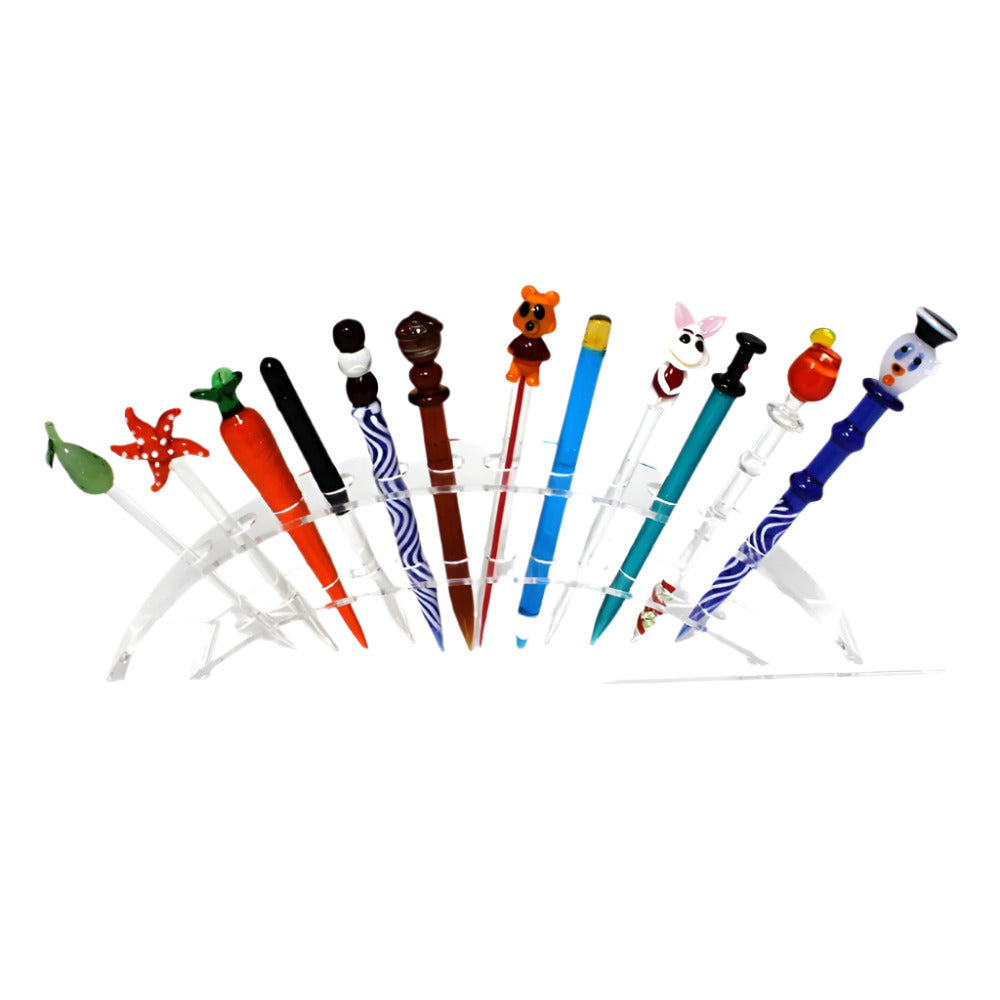 Plastic dabber display with 12 pcs assorted glass dab tools in durable case assorted creative designs lightweight and easy for precise smooth use