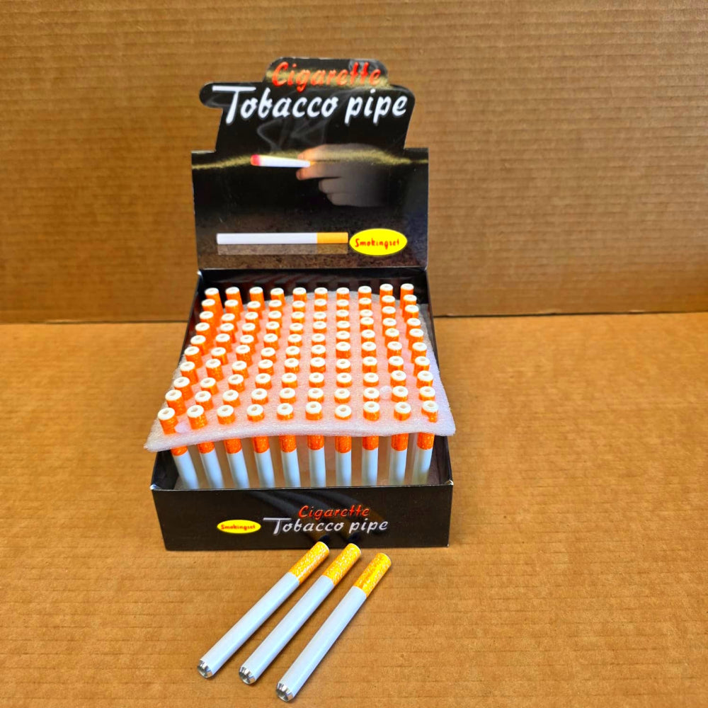 A portable cigarette style pipe designed for simple and easy use.