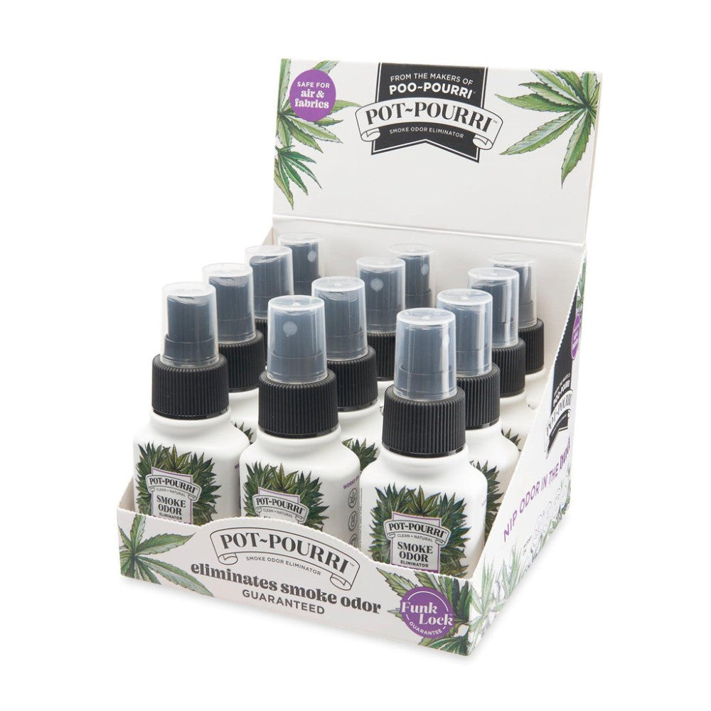 Pot-Pourri Smoke Odor Eliminator Display 12Pc bulk pack odor removing solution designed to eliminate smoke smells and keep spaces fresh and clean.