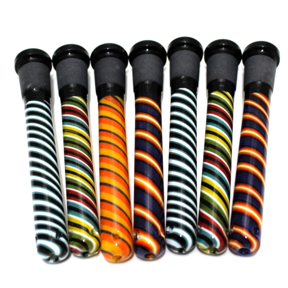 Glass downstem converter 18MM male to 14MM female with vibrant color design and strong fitting.