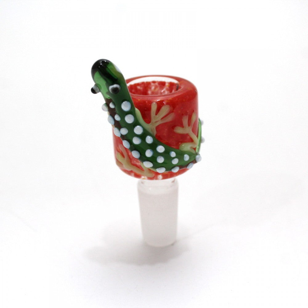 Premium lizard art glass bowl 14MM male fitting with sturdy build and detailed design.