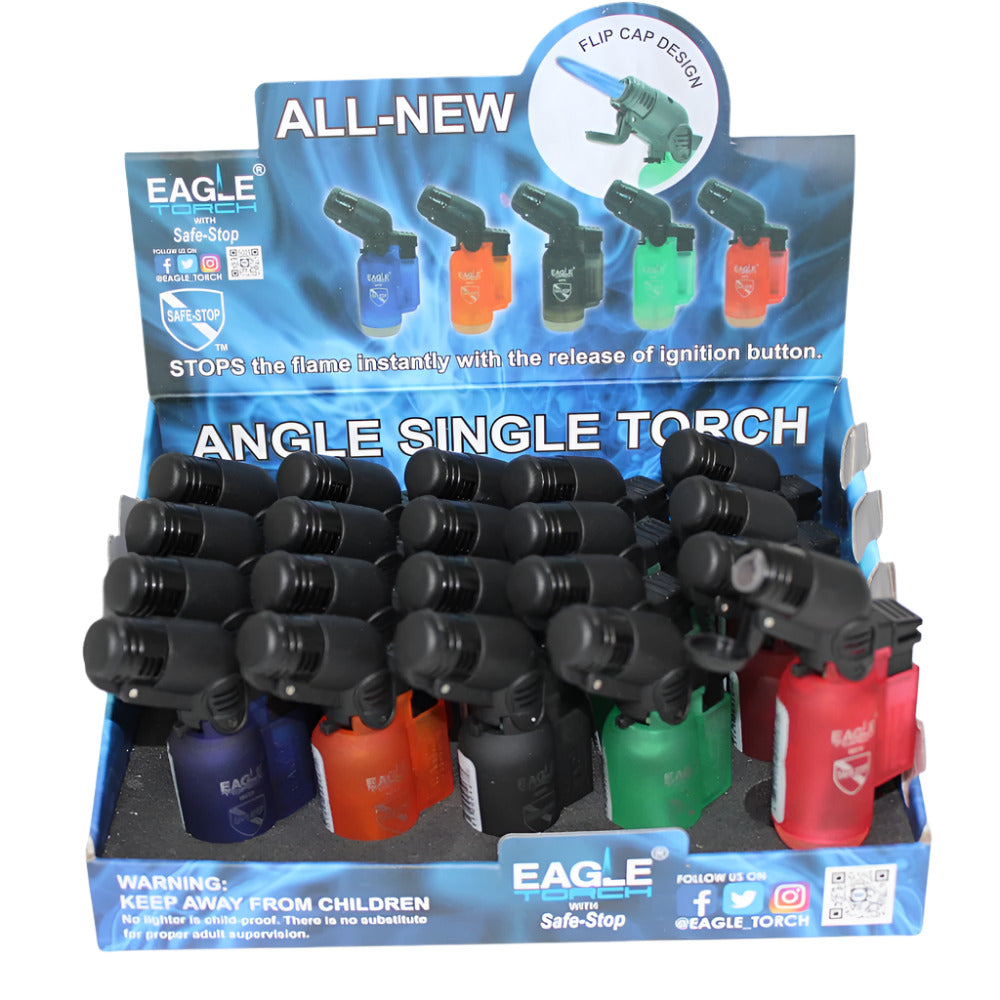 PT116B Eagle Angel single torch lighter 20 piece display stylish angel design durable body single flame reliable ignition for retail and wholesale use.