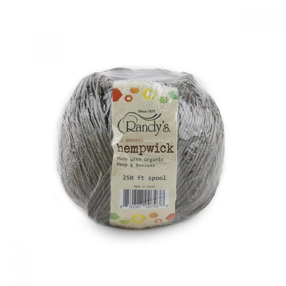 Randy's Hemp Wick 250 ft, 4 rolls per display, natural beeswax-coated hemp wick designed for a cleaner and more controlled lighting experience.