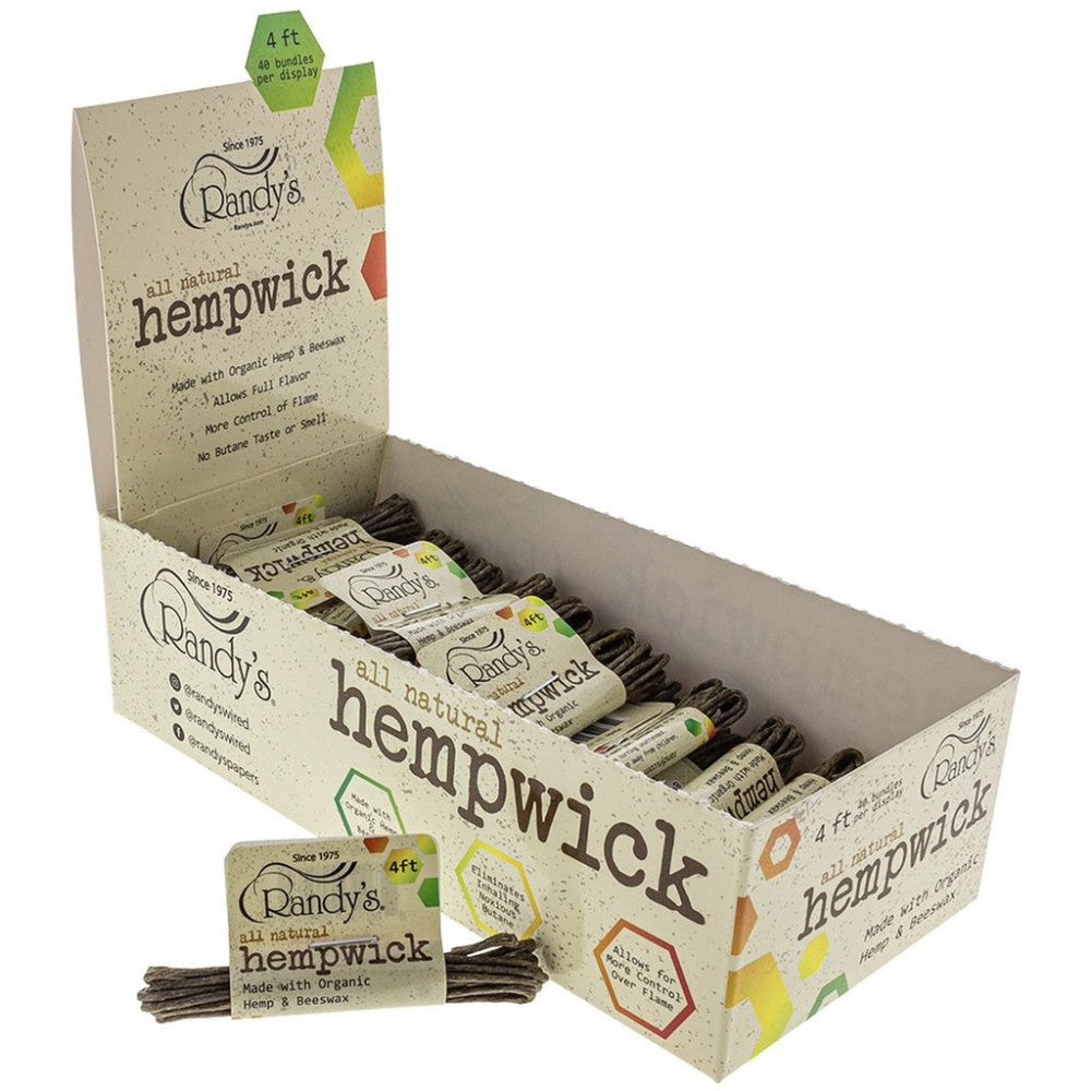 Randy's 4 ft hemp wick bundle 40 count per box, natural hemp fiber and beeswax wick for cleaner lighting and improved smoking experience.