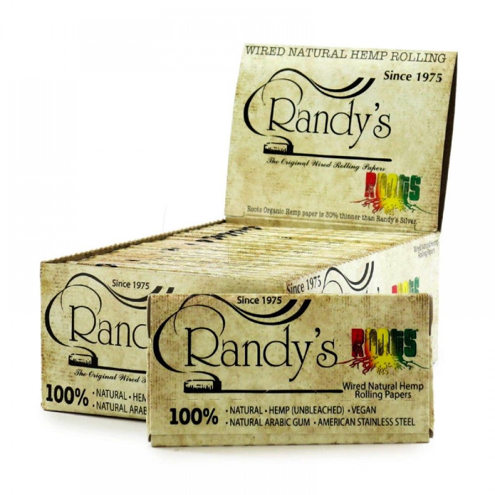 Randy's Wired Natural Hemp Rolling Papers 77mm with patented wire support, natural hemp fibers, and slow-burning paper for easy rolling and smooth use.