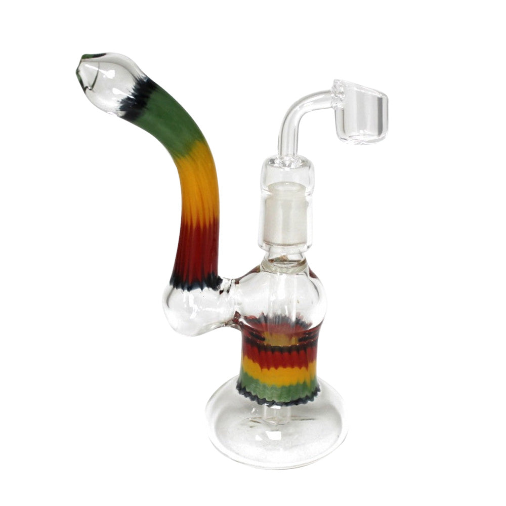 Rasta Color Dab Rig Water Pipe with 18mm Female Quartz Banger Glass Rig with Colorful Rasta Design for Smooth Vapor and Efficient Heat Retention