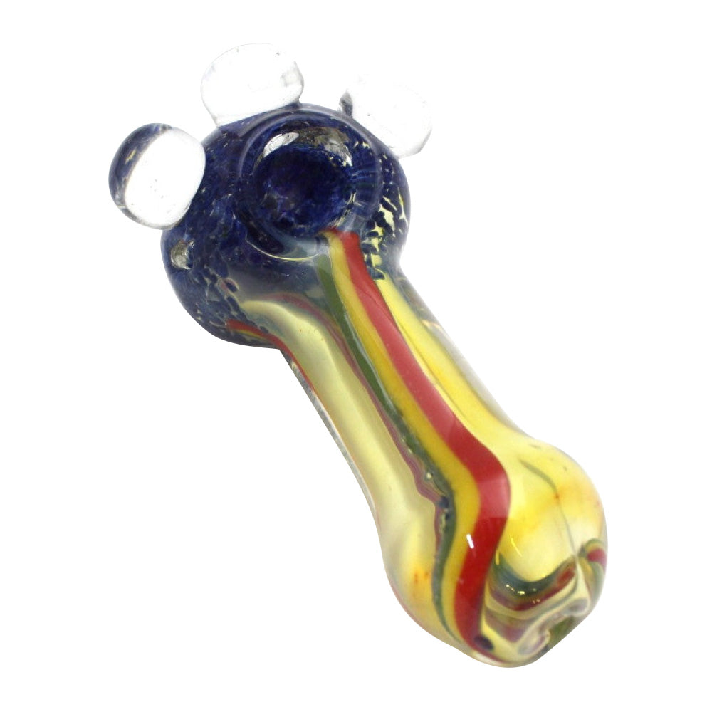 Jumbo Size Rasta Color Extra Heavy Duty Glass Hand Pipe featuring bold Rasta-inspired colors, extra-thick glass construction, and a large handcrafted design for durability and style.
