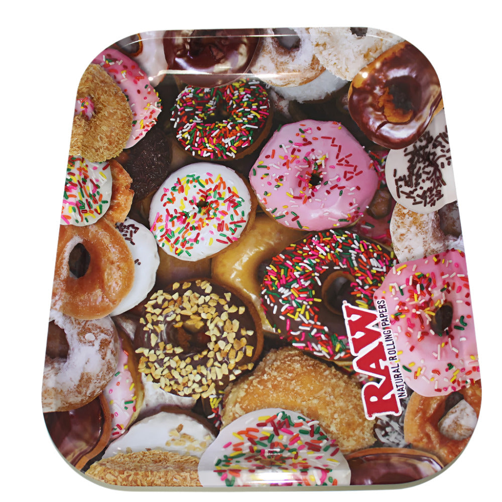 RAW Doughnut metal rolling tray large size made from durable metal with smooth surface and raised edges for convenient rolling and storage.