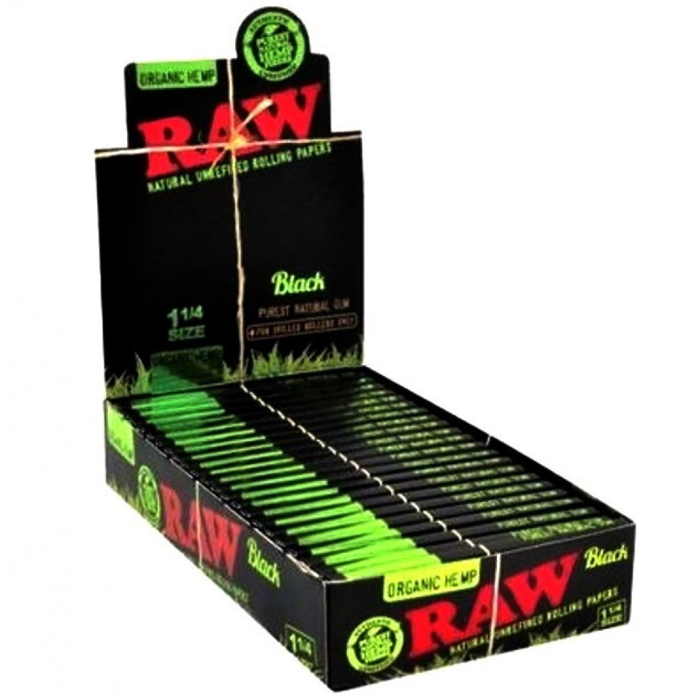 RAW Organic Hemp 1 1/4 Size rolling papers made from organic hemp fibers with a smooth, slow, and even burn, 24 packs per box.