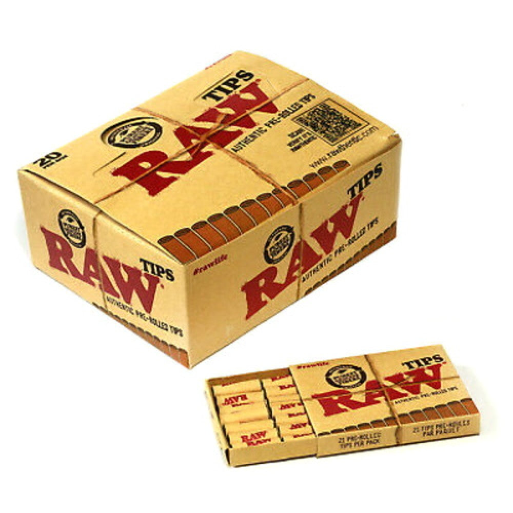 RAW pre-rolled tips 20 per box featuring premium quality filter tips designed for smooth rolling, consistent shape, and easy use for hand-rolled cigarettes.