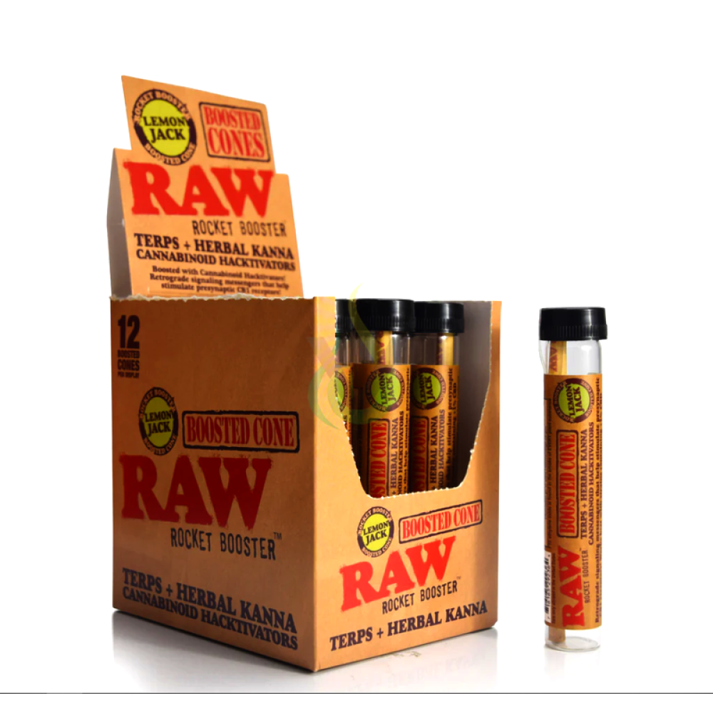 RAW Rocket Booster Cones with unique boosted cone design and ready-to-use format, featuring 12 cones per display pack.