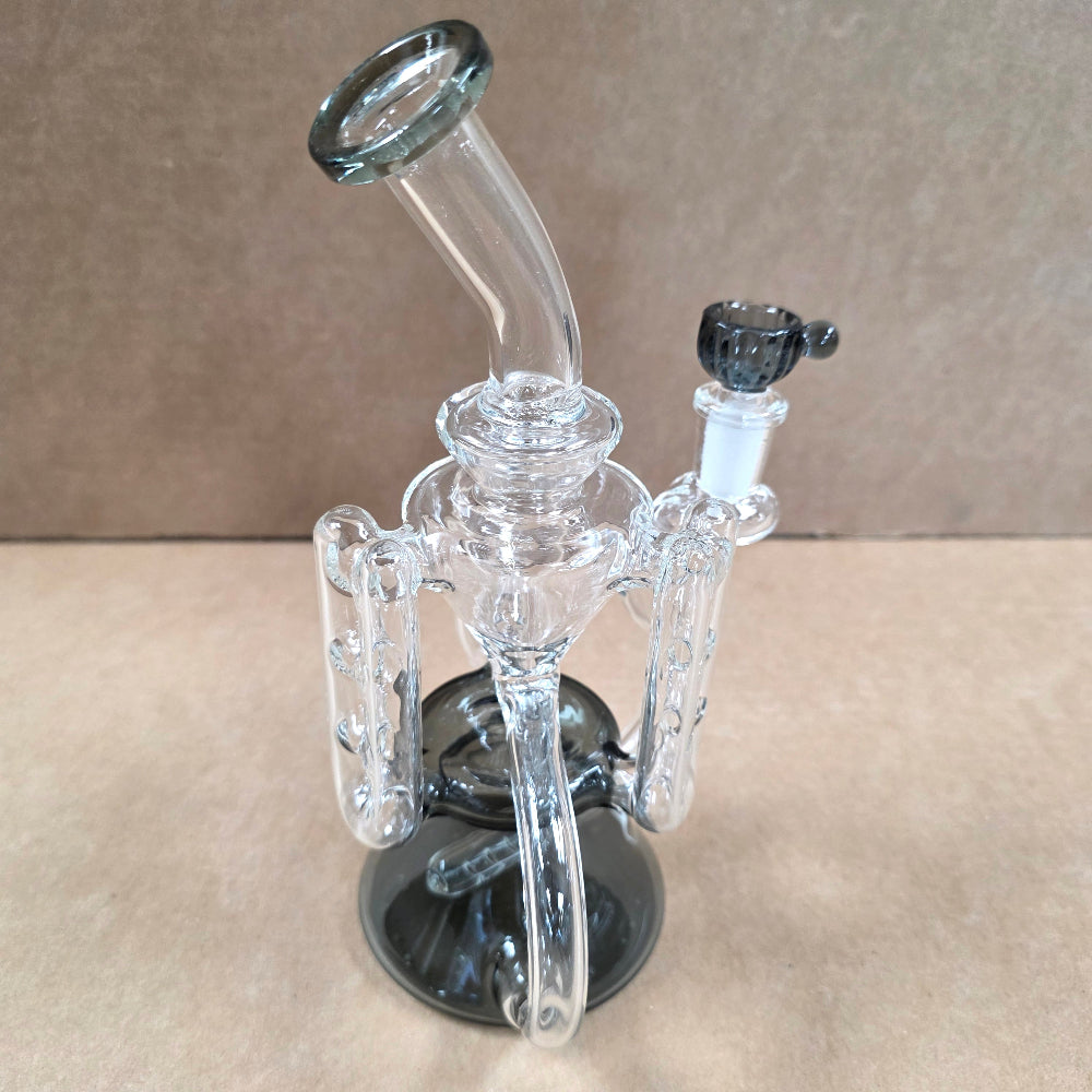 Recycler design glass water pipe with unique recycle system, built for smooth filtration, improved airflow, and clean, cool smoke experience.