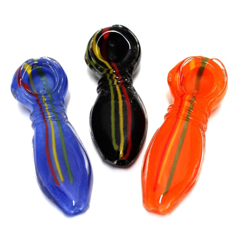 Ribbed Design Multi Color Heavy Duty Glass Hand Pipe with durable glass construction, vibrant multi-color finish, and textured ribbed grip design
