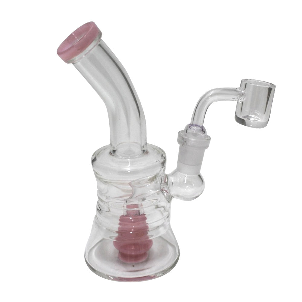 Tube color ribbed design water pipe with 14mm male quartz banger, durable glass construction and smooth water filtration for enhanced performance.