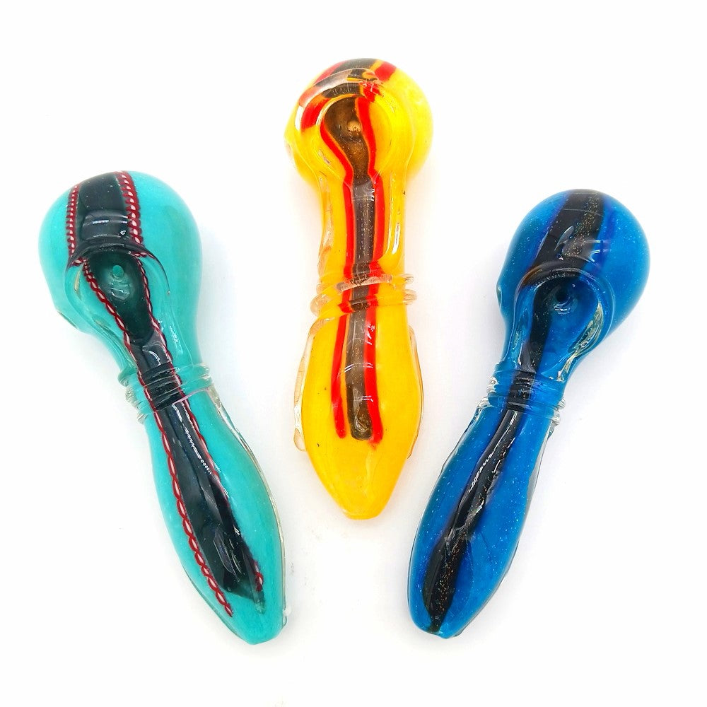 Ribbed design multi color dichro glass hand pipe