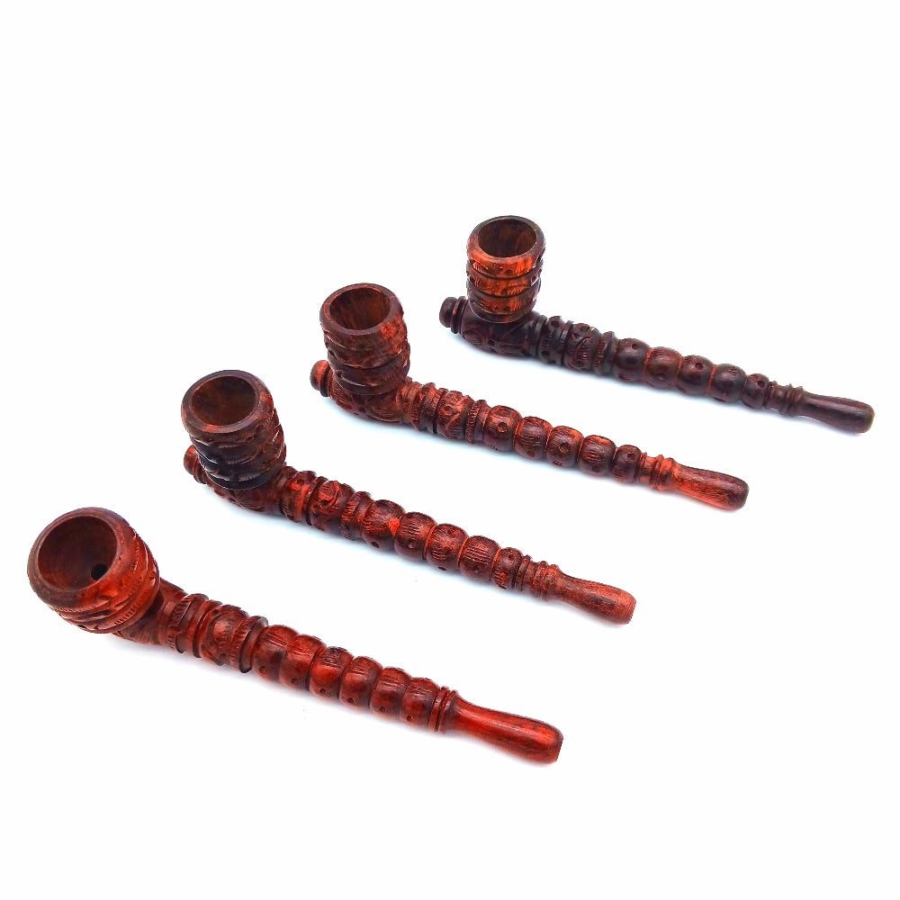 Ribbed head design wooden hand pipe