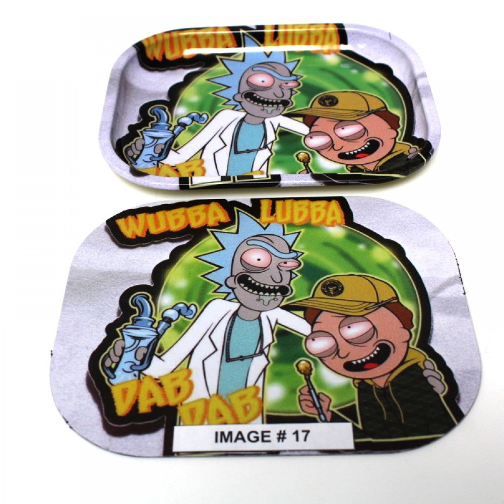 Metal rolling tray with art design and magnetic lid closure, durable and easy-to-clean surface for organized use.
