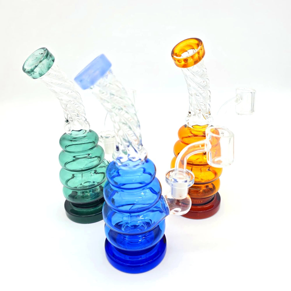 Round Base Twisted and Ribbed Design Solid Color Dab Rig Water Pipe made from durable borosilicate glass for wholesale smoke shops