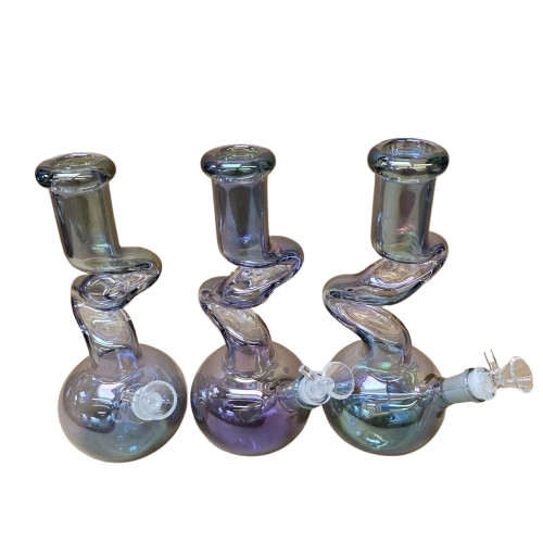 Round Base Zig Zag Design Water Pipe featuring a sturdy round base and zig zag percolator for smoother filtration, cooler hits, and durable glass construction.
