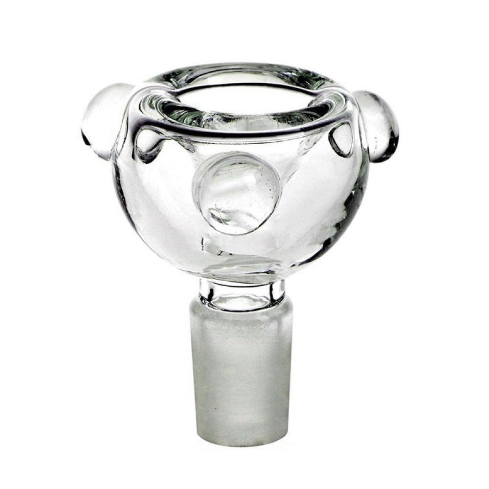 Round Shape Clear Glass Bowl 14MM male glass on glass accessory strong durable build smooth airflow classic design for pipe compatibility.