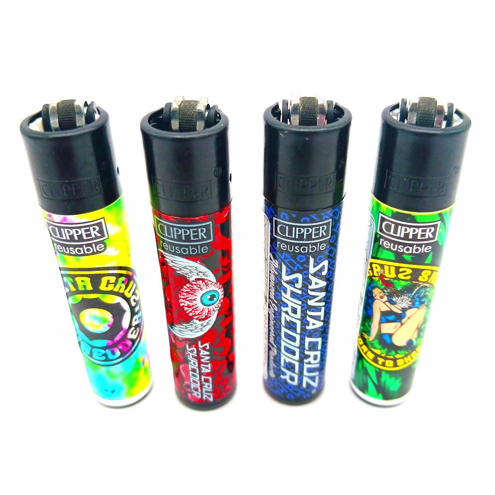 Bulk pack of Santa Cruz Clipper 48 reusable lighters, refillable durable design with consistent flame performance, ideal for retail and everyday use.