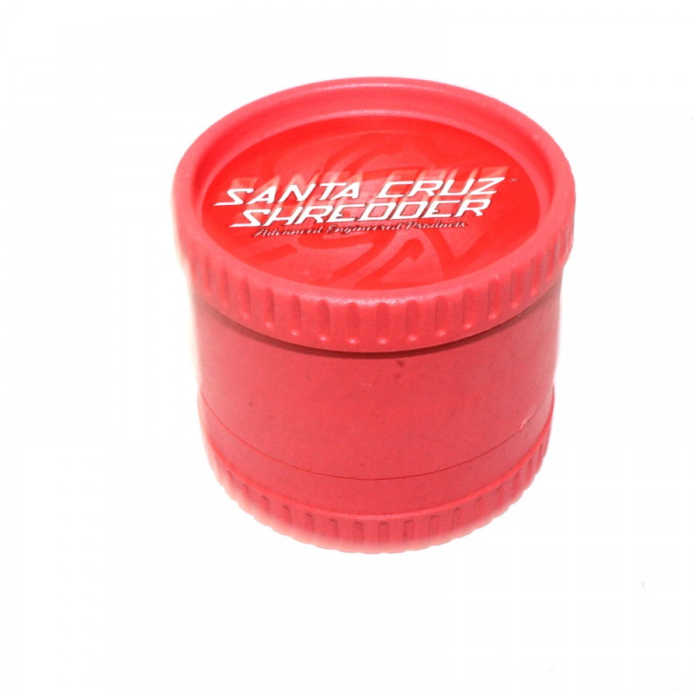 Medium size 3 Part Santa Cruz Shredder style hemp grinder with eco-friendly material, sharp teeth, and 16 pieces display pack for wholesale use.