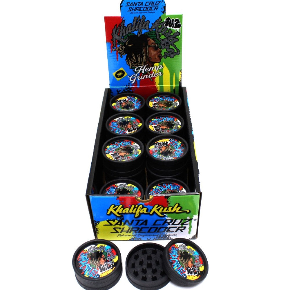 Santa Cruz Shredder 2 Part Khalifa Kush Hemp Grinder made from sustainable hemp material with durable 2-piece grinding design, 24 per box.
