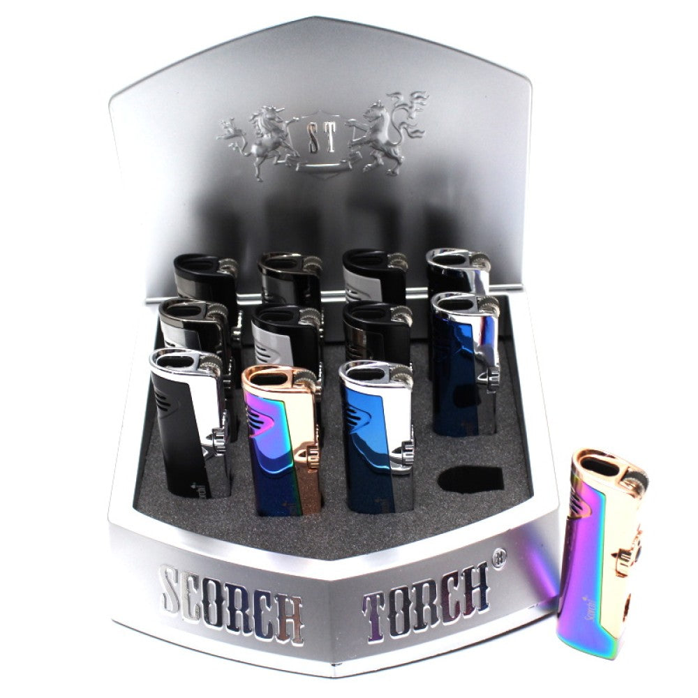 Scorch double flame 61636 torch with 2 flint ignition system, durable metal body, strong dual flame output and reliable ignition for everyday use.