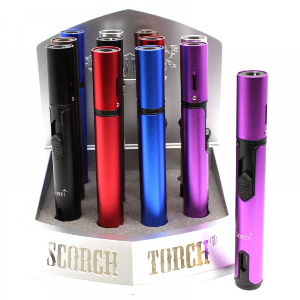 Scorch Torch Model No 61578 lighter 12 pieces per display adjustable flame torch durable metal body wind resistant ignition compact portable design for retail and daily use.