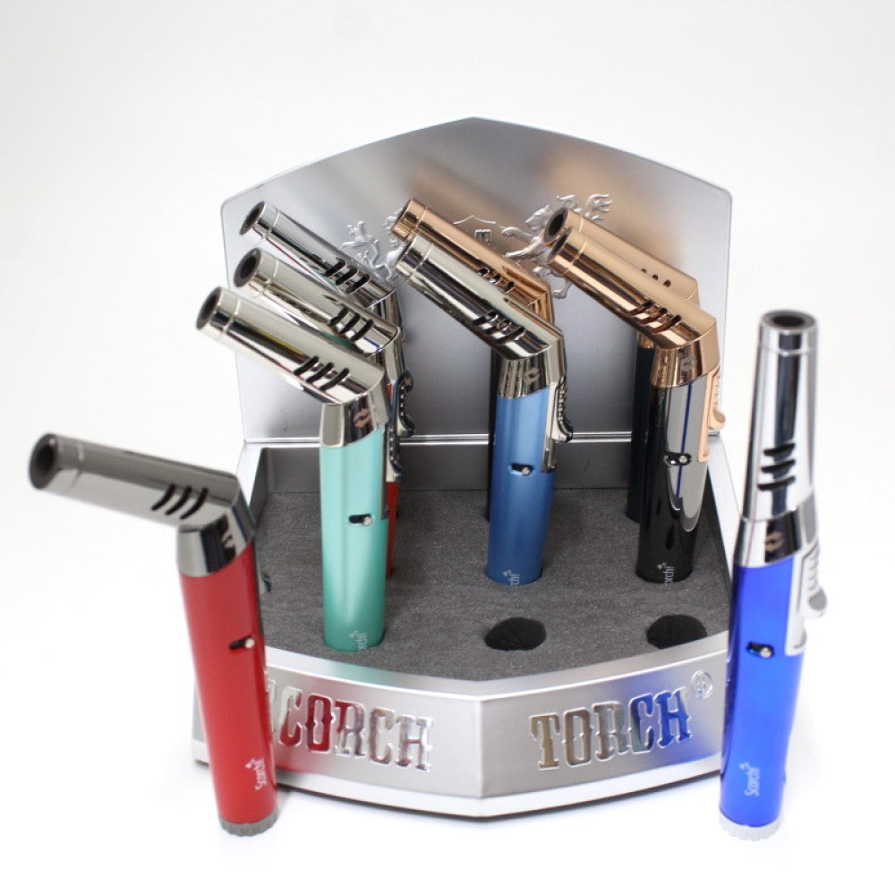 Scorch Torch 61583 Flex Pencil adjustable 45 degree torch lighter 9 pieces per display refillable butane torch with flexible angled flame for precise multipurpose use